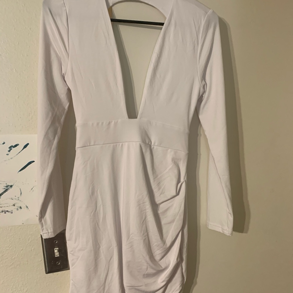 White Open back low cut body con dress